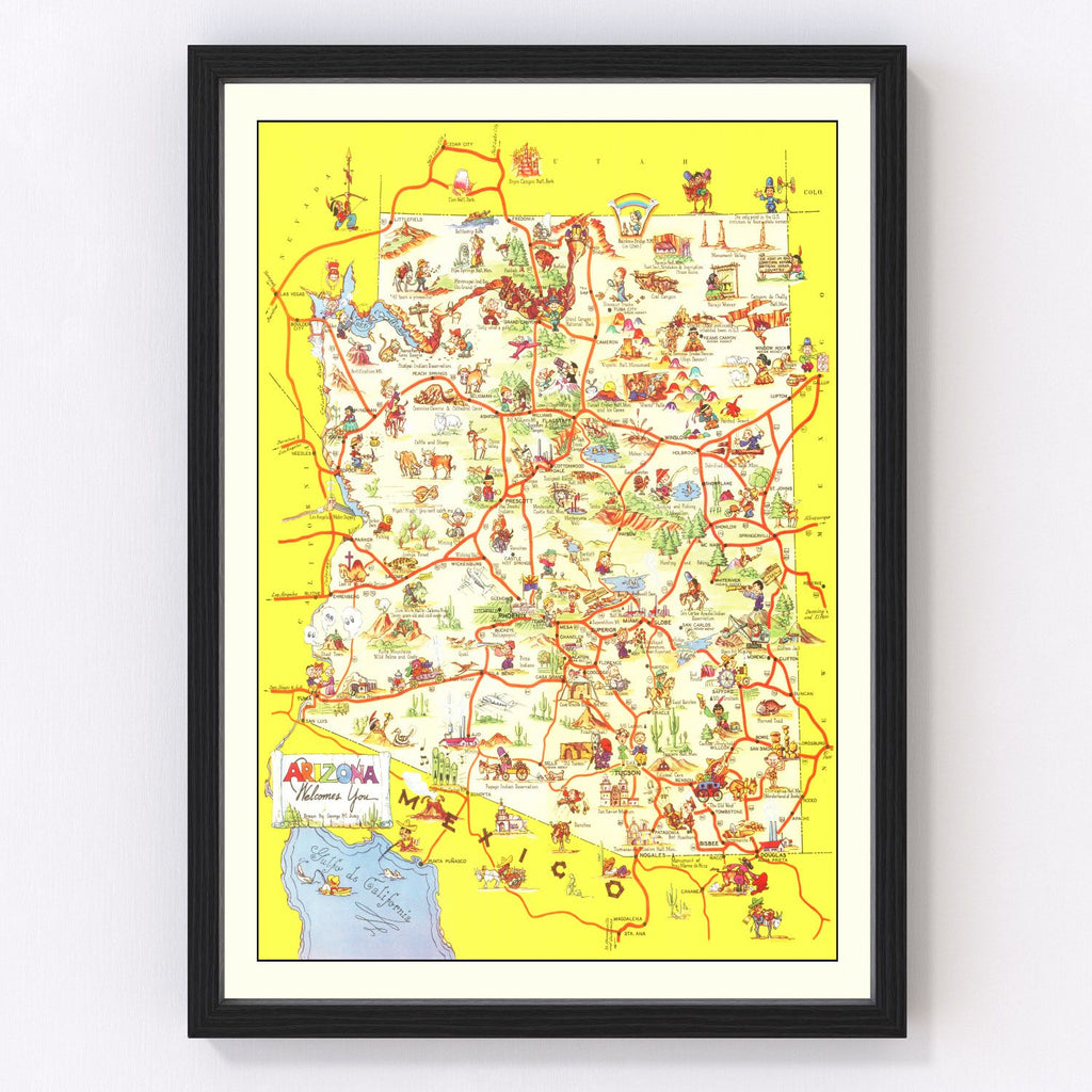 Vintage Pictorial Map of Arizona 1942