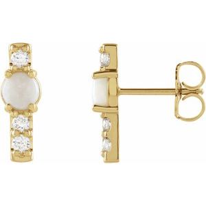 14K Yellow Gold Natural Ethiopian Opal & 1/5 CTW Natural Diamond Bar Earrings