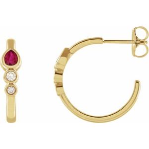 14K Rose Gold Natural Ruby & 1/10 CTW Natural Diamond Bezel-Set Hoop Earrings – image 3