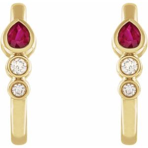 14K Yellow Gold Natural Ruby & 1/10 CTW Natural Diamond Bezel-Set Hoop Earrings – image 2