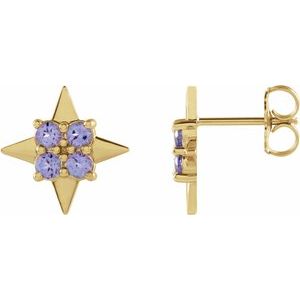 14K Yellow Gold Natural Tanzanite Star Earrings