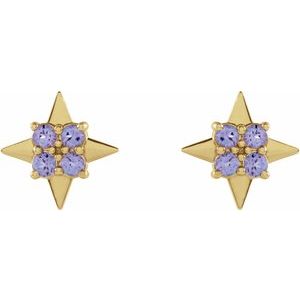 14K Yellow Gold Natural Tanzanite Star Earrings – image 2