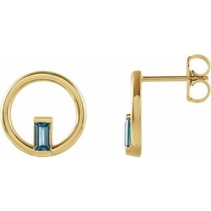 14K Yellow Gold Natural London Blue Topaz Circle Earrings
