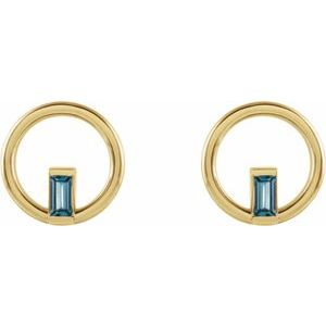 14K Yellow Gold Natural London Blue Topaz Circle Earrings