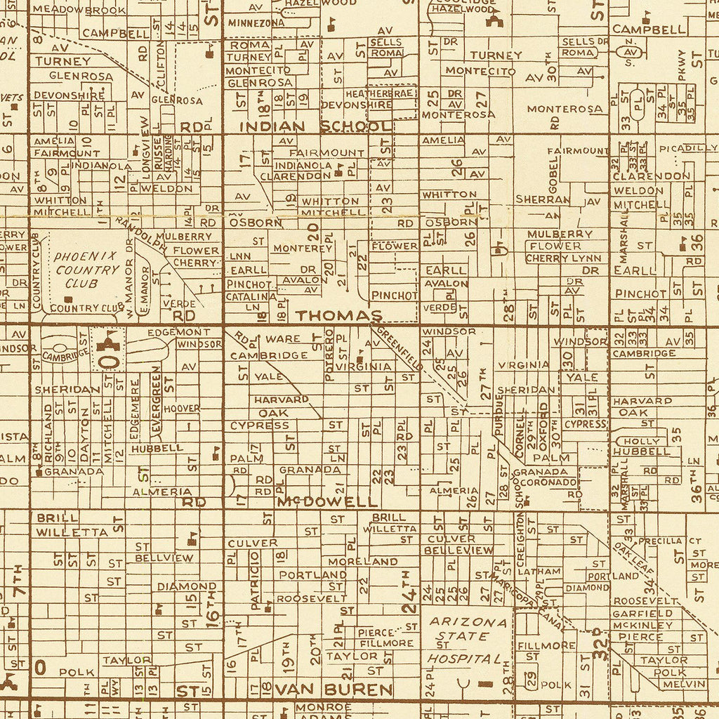 Vintage Map of Phoenix, Arizona 1956