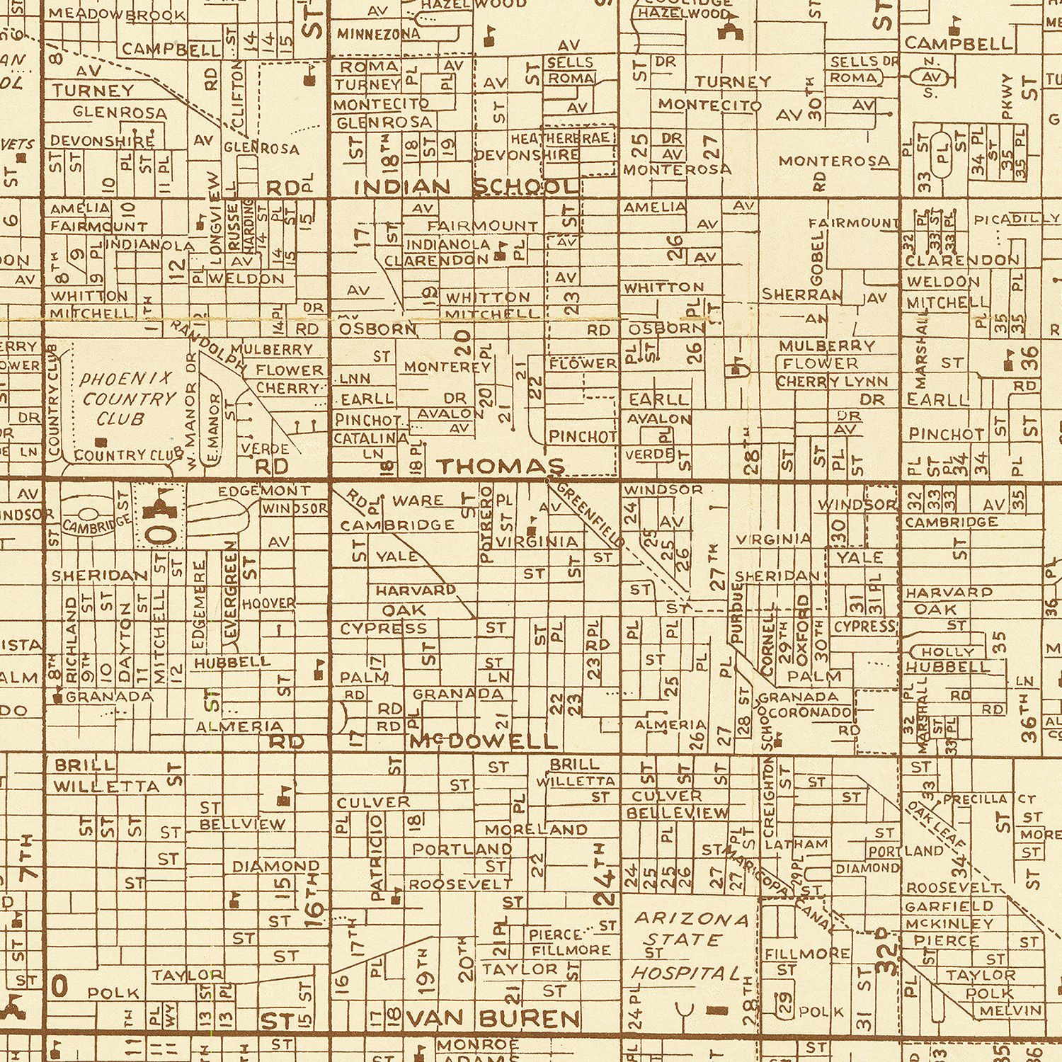 Vintage Map of Phoenix, Arizona 1956