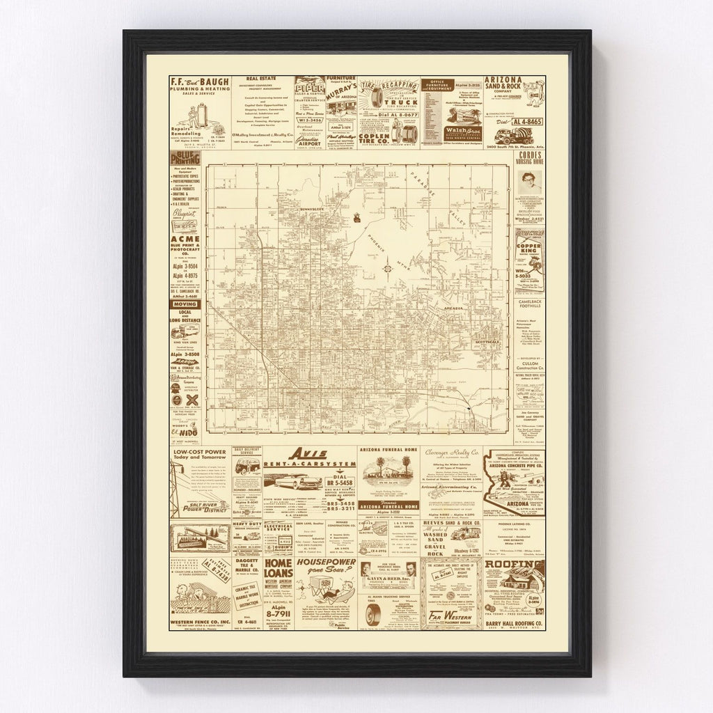 Vintage Map of Phoenix, Arizona 1956