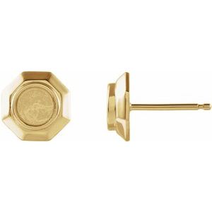 14K Yellow Gold 4 mm Round Geometric Cabochon Earring