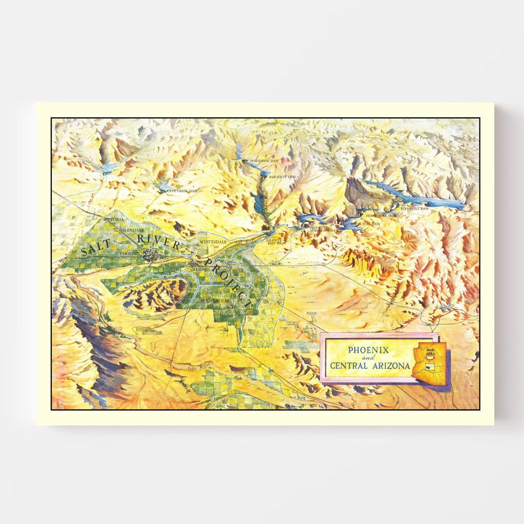 Vintage Map of Phoenix & Central Arizona 1960
