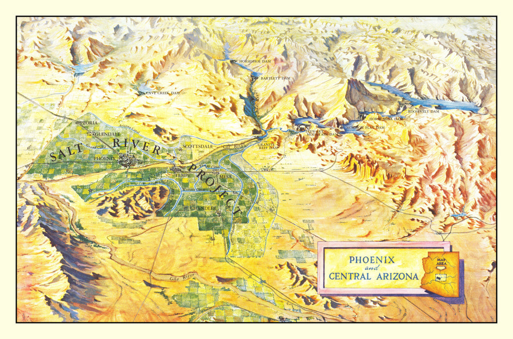 Vintage Map of Phoenix & Central Arizona 1960