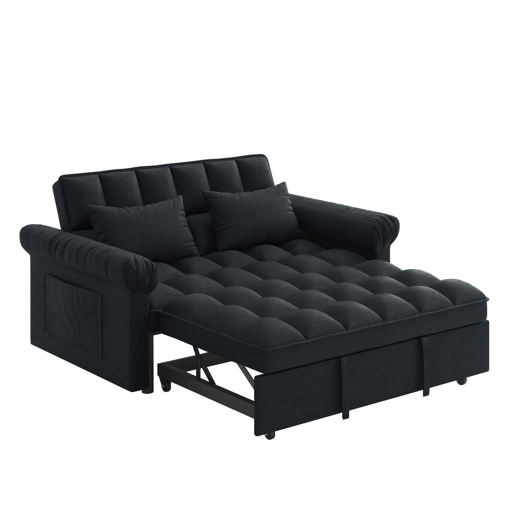 Loveseats Sofa Bed with Pull-out Bed,Adjsutable Back-Black