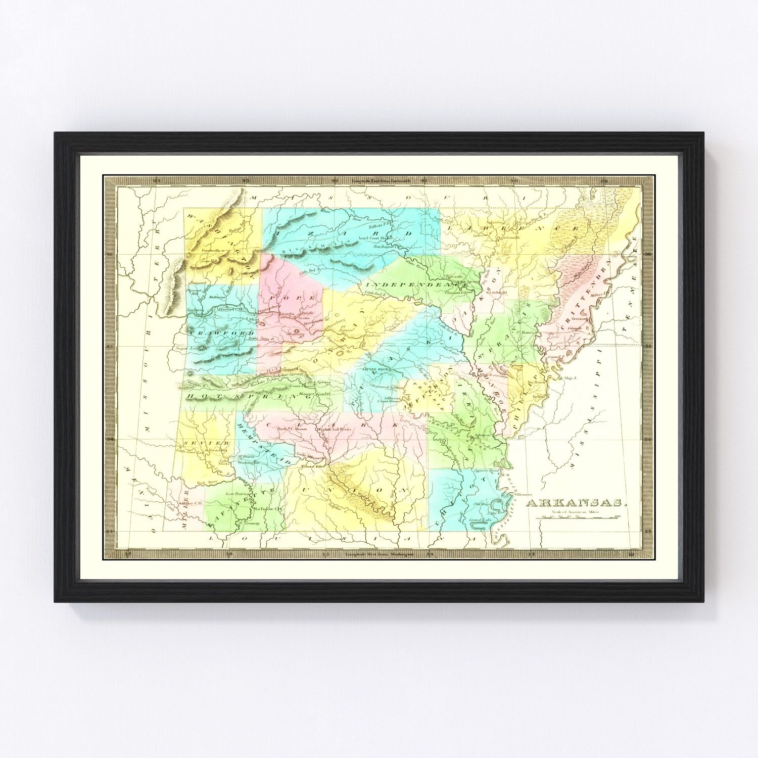 Vintage Map of Arkansas 1836