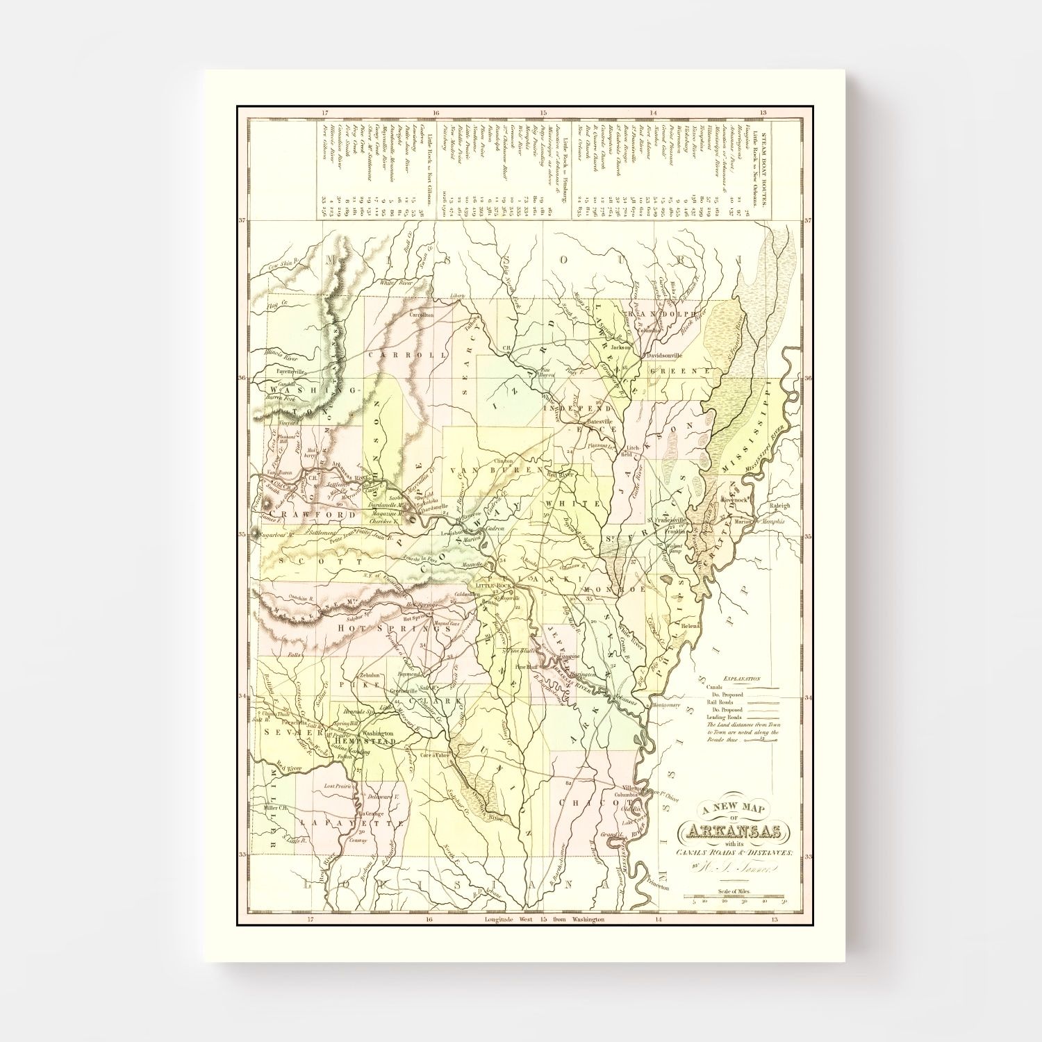 Vintage Map of Arkansas 1836