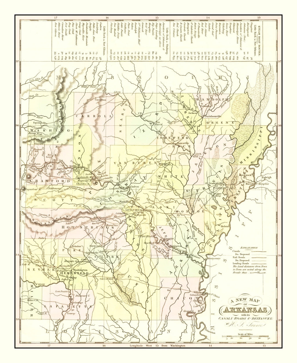 Vintage Map of Arkansas 1836