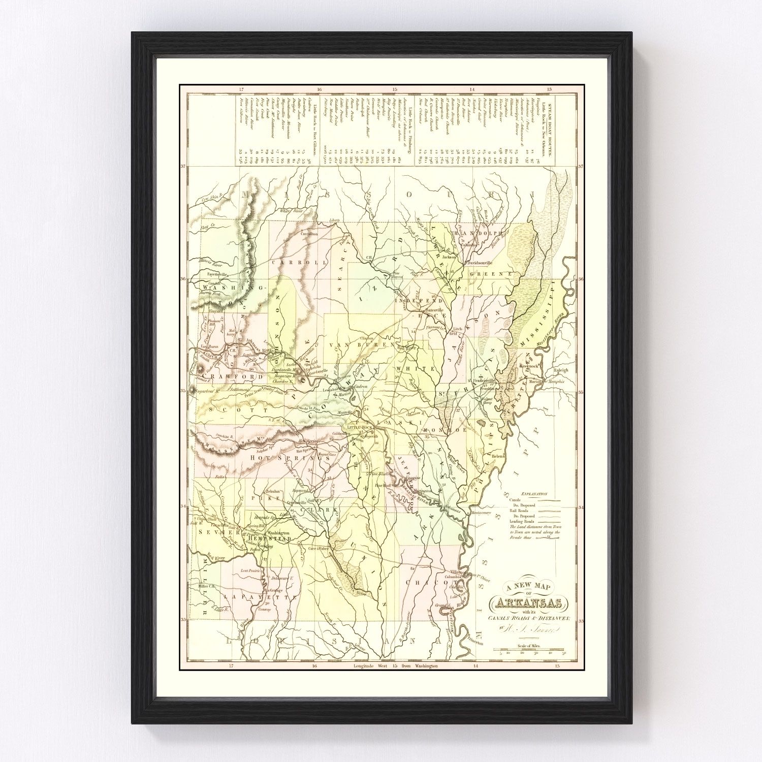 Vintage Map of Arkansas 1836