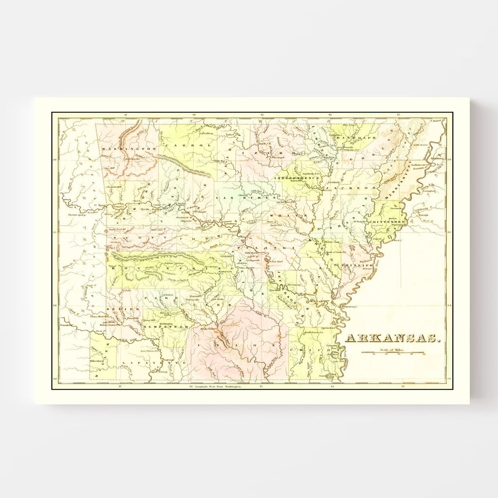 Vintage Map of Arkansas 1838