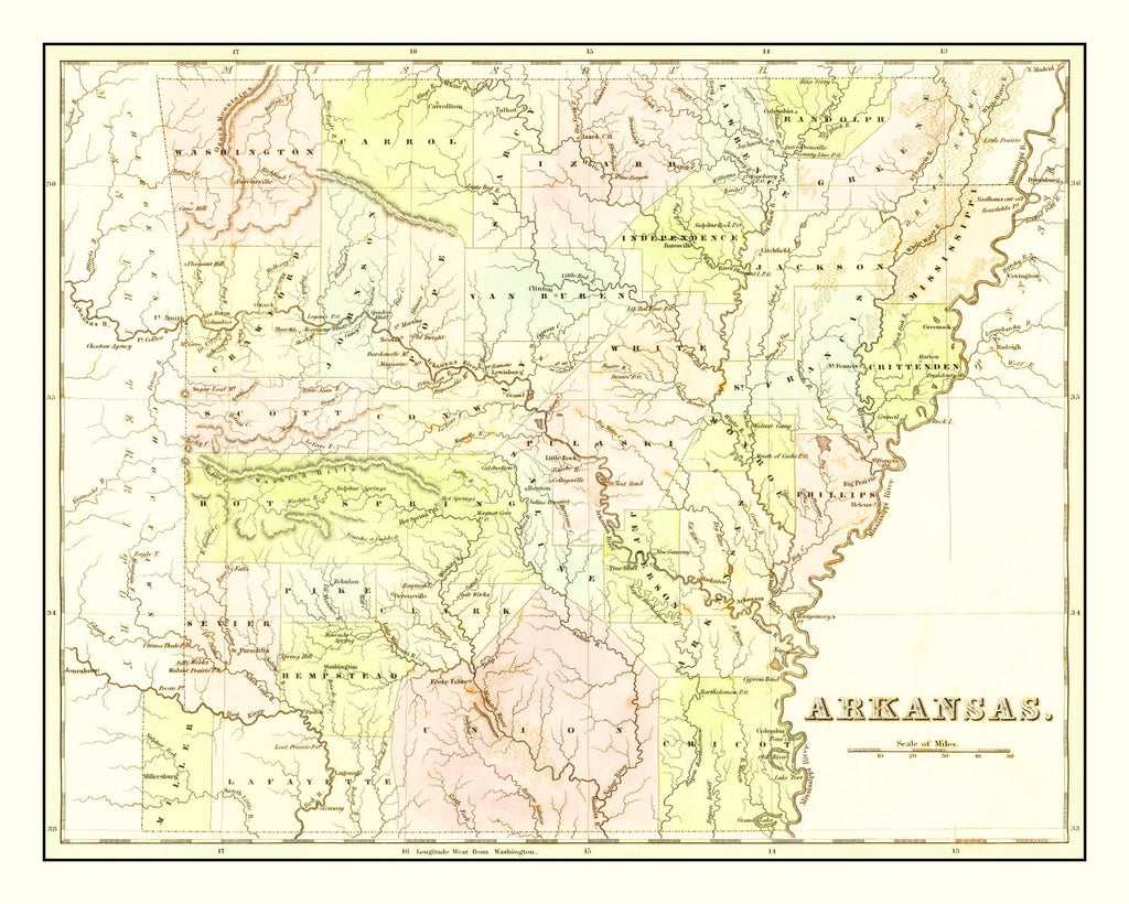 Vintage Map of Arkansas 1838