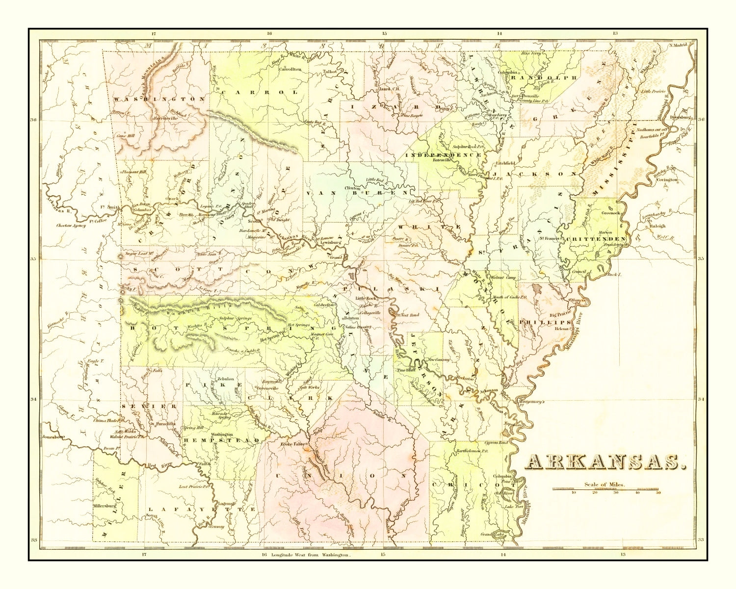 Vintage Map of Arkansas 1838