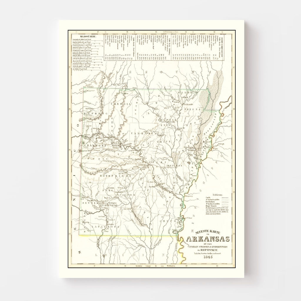 Vintage Map of Arkansas 1845