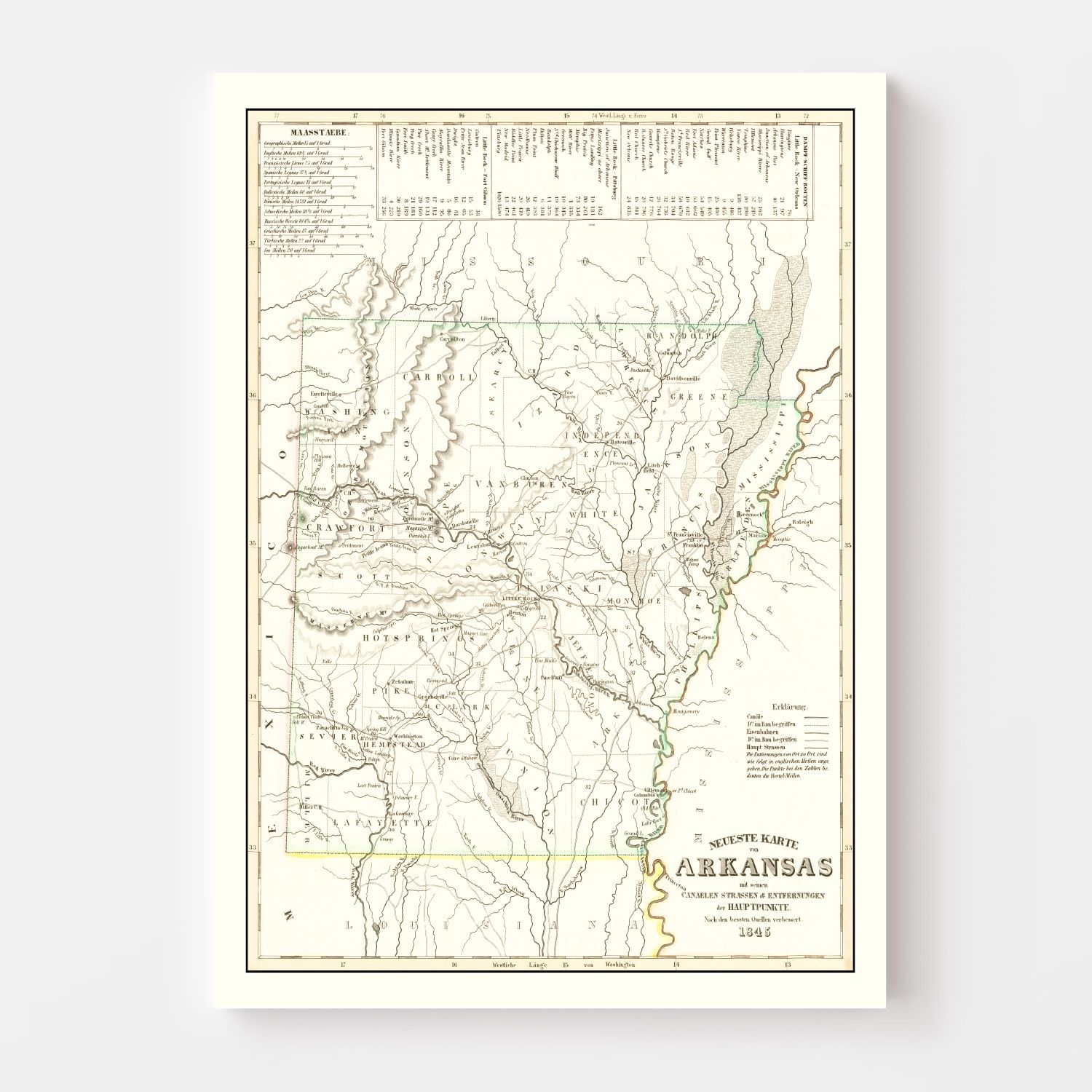 Vintage Map of Arkansas 1845