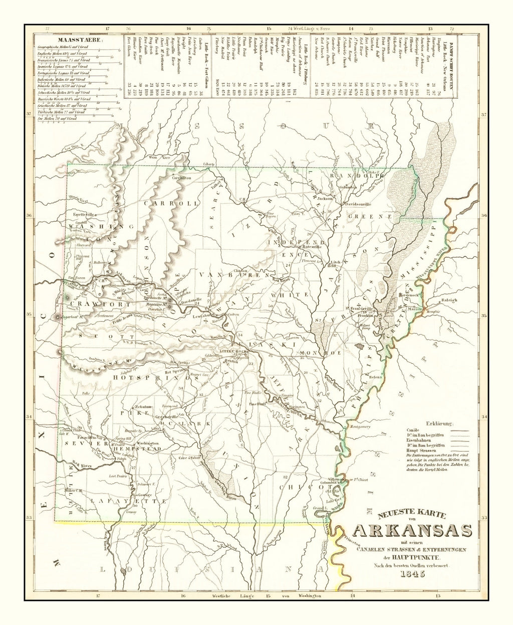 Vintage Map of Arkansas 1845