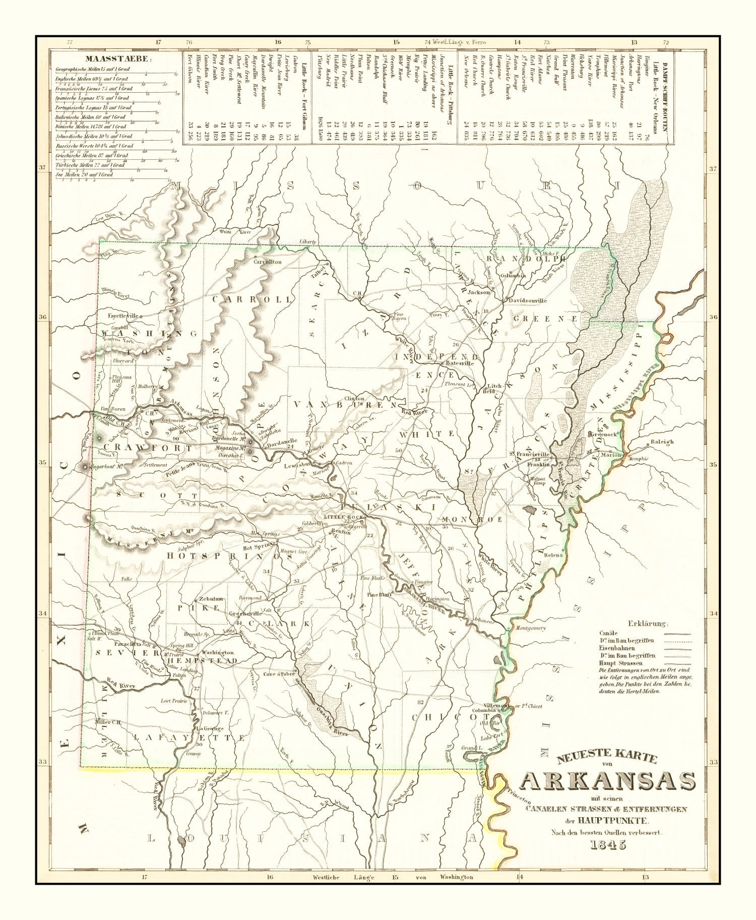 Vintage Map of Arkansas 1845