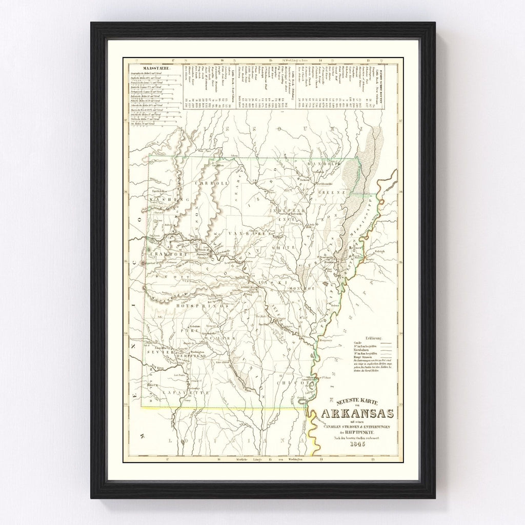 Vintage Map of Arkansas 1845