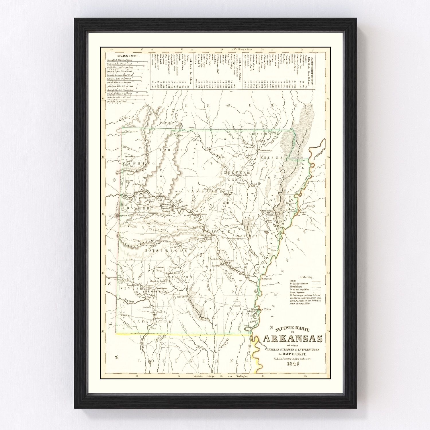 Vintage Map of Arkansas 1845