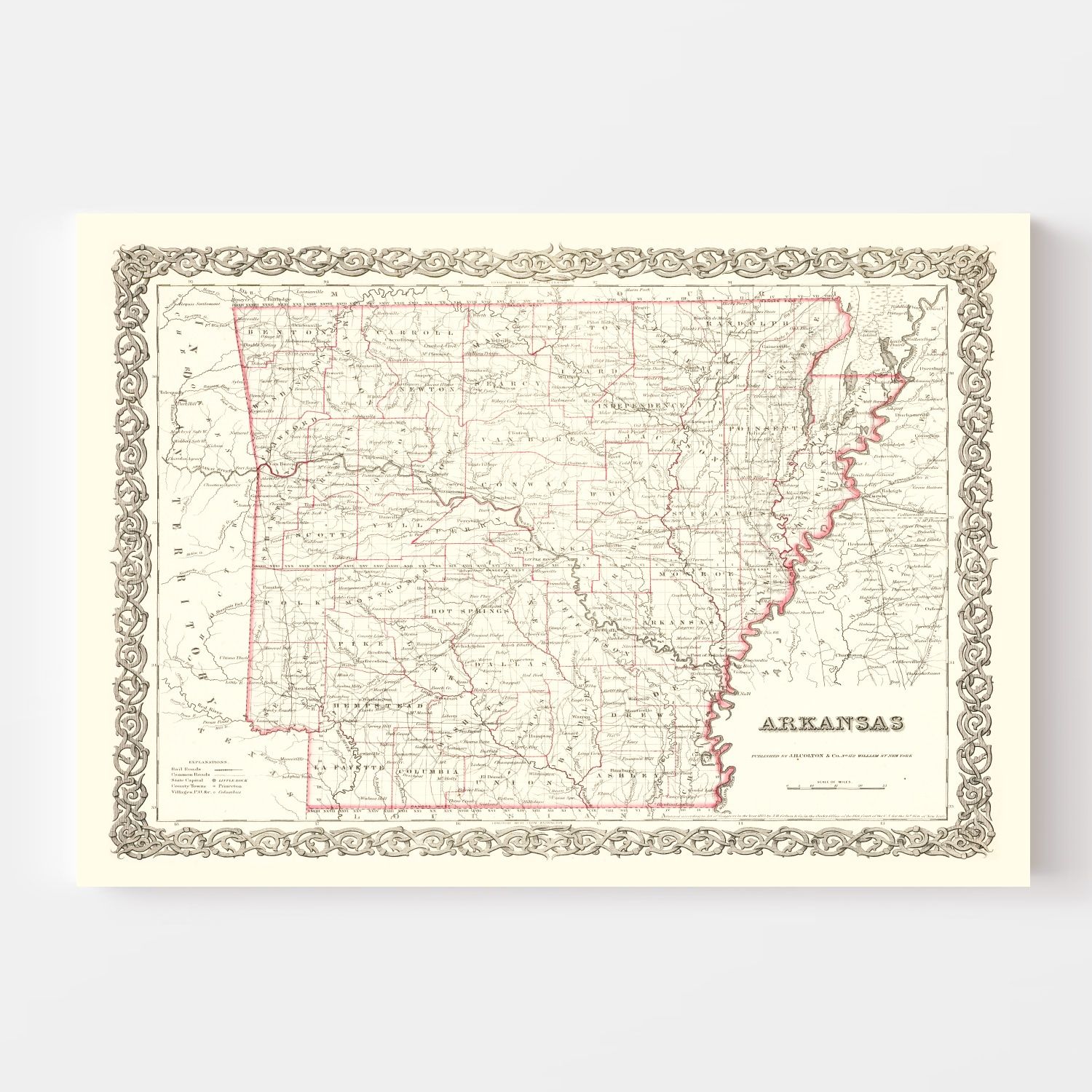 Vintage Map of Arkansas 1855