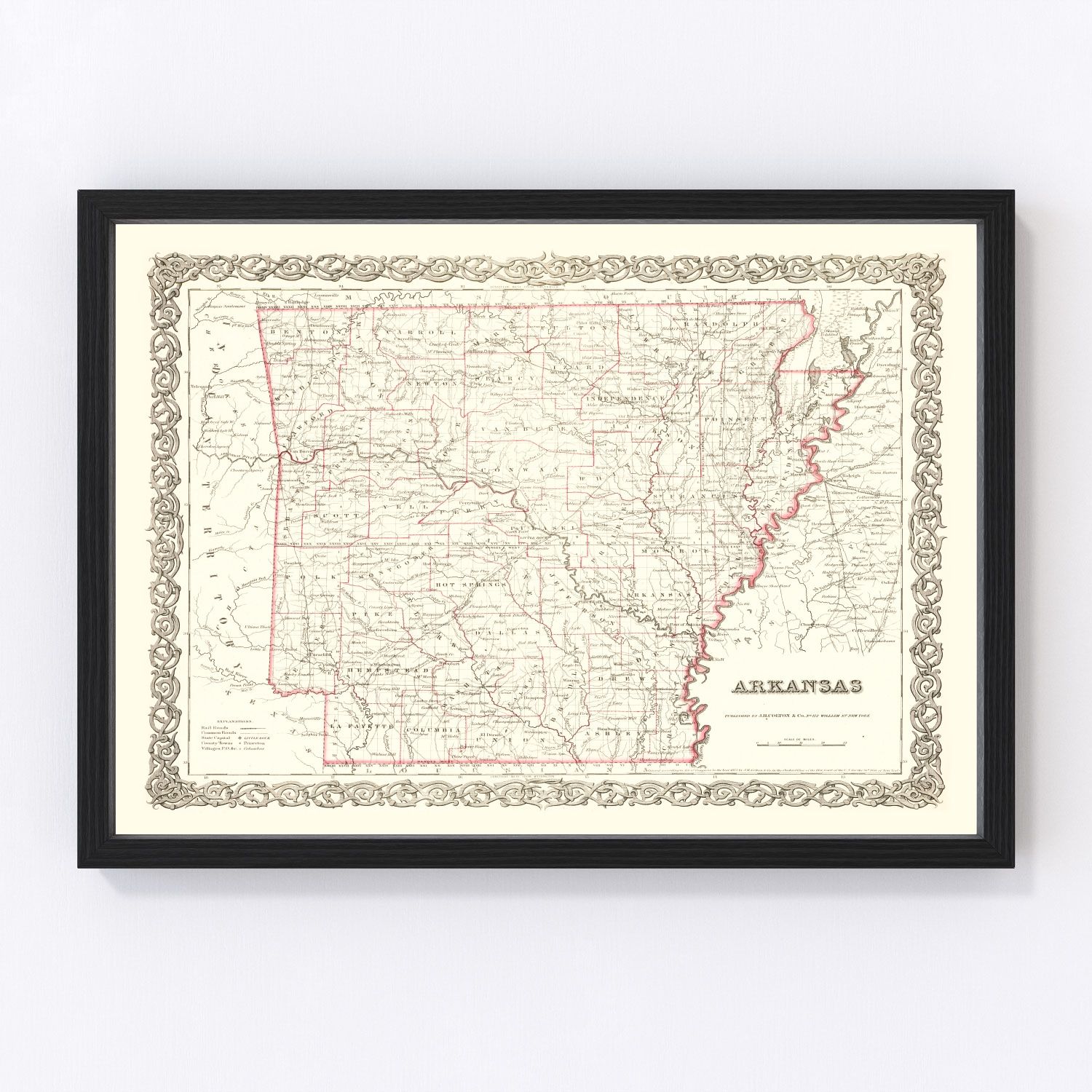 Vintage Map of Arkansas 1855