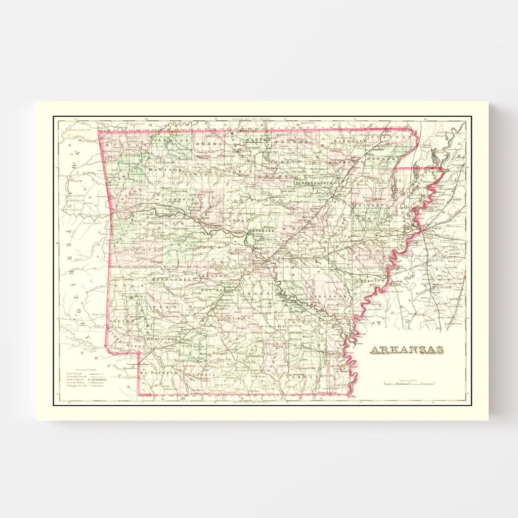 Vintage Map of Arkansas 1876