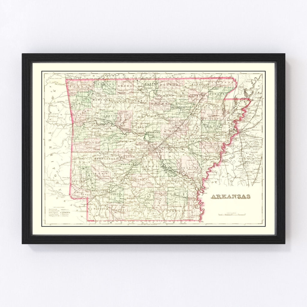Vintage Map of Arkansas 1876