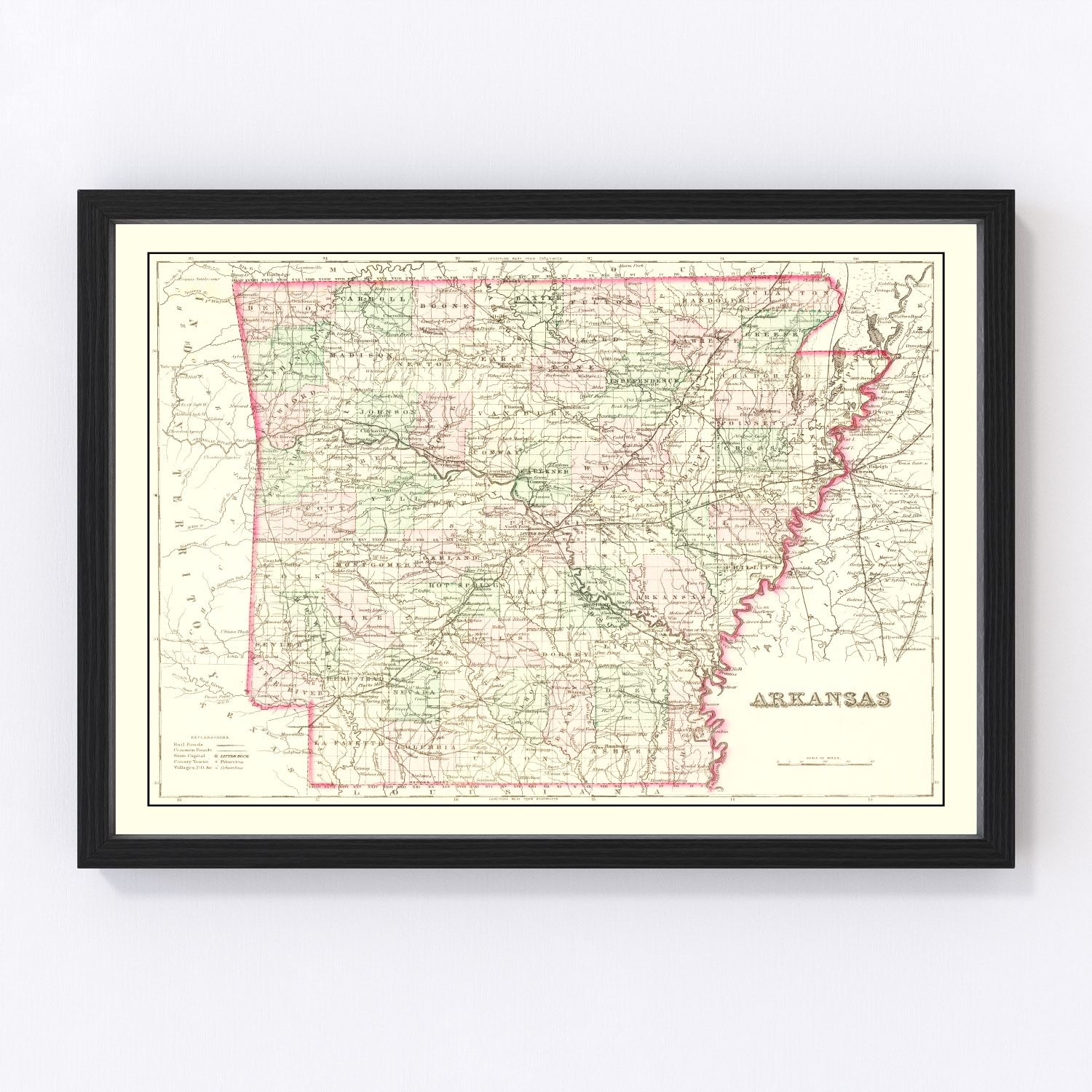 Vintage Map of Arkansas 1876