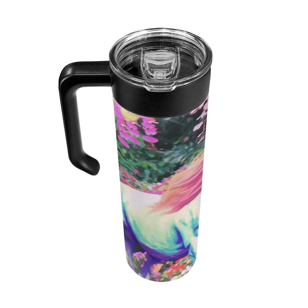 White Horse with Floral Background 20oz Insulated Water Bottle with Screw On Handle