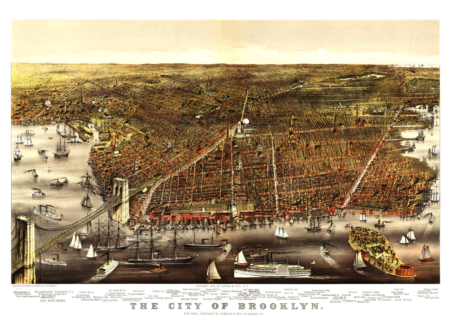 Vintage Map of Brooklyn, New York 1879