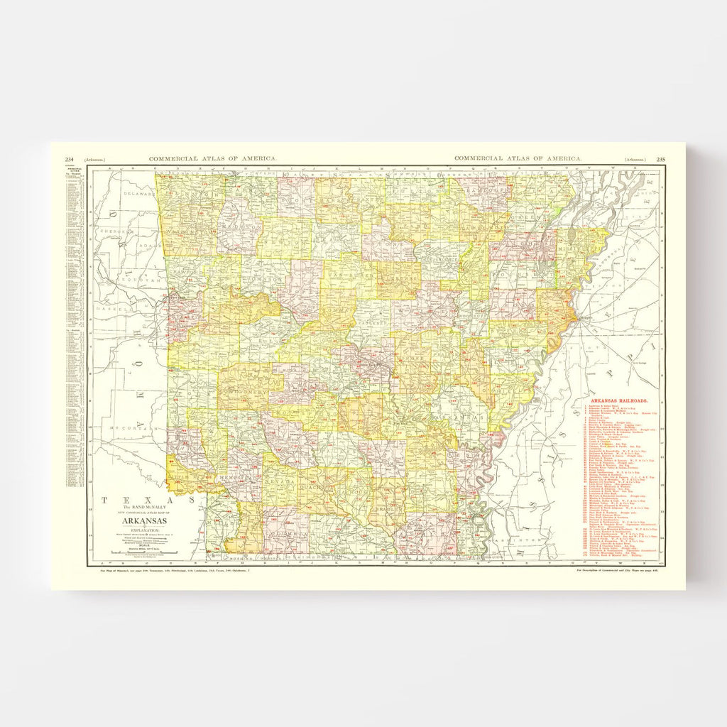 Vintage Map of Arkansas 1917