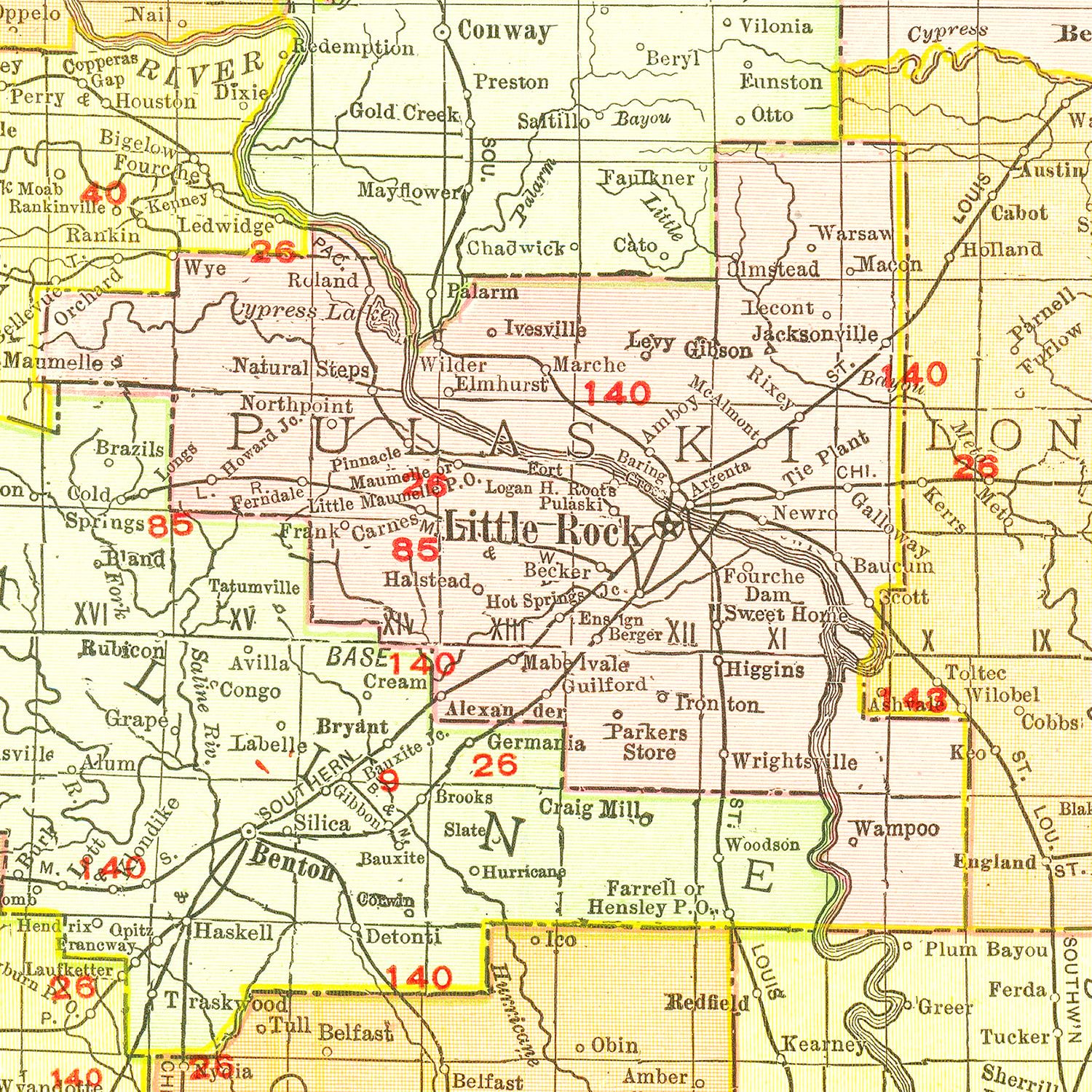 Vintage Map of Arkansas 1917