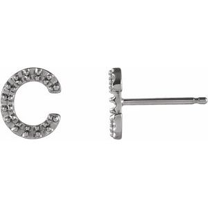 14K White Gold Single Initial C Earring Mounting