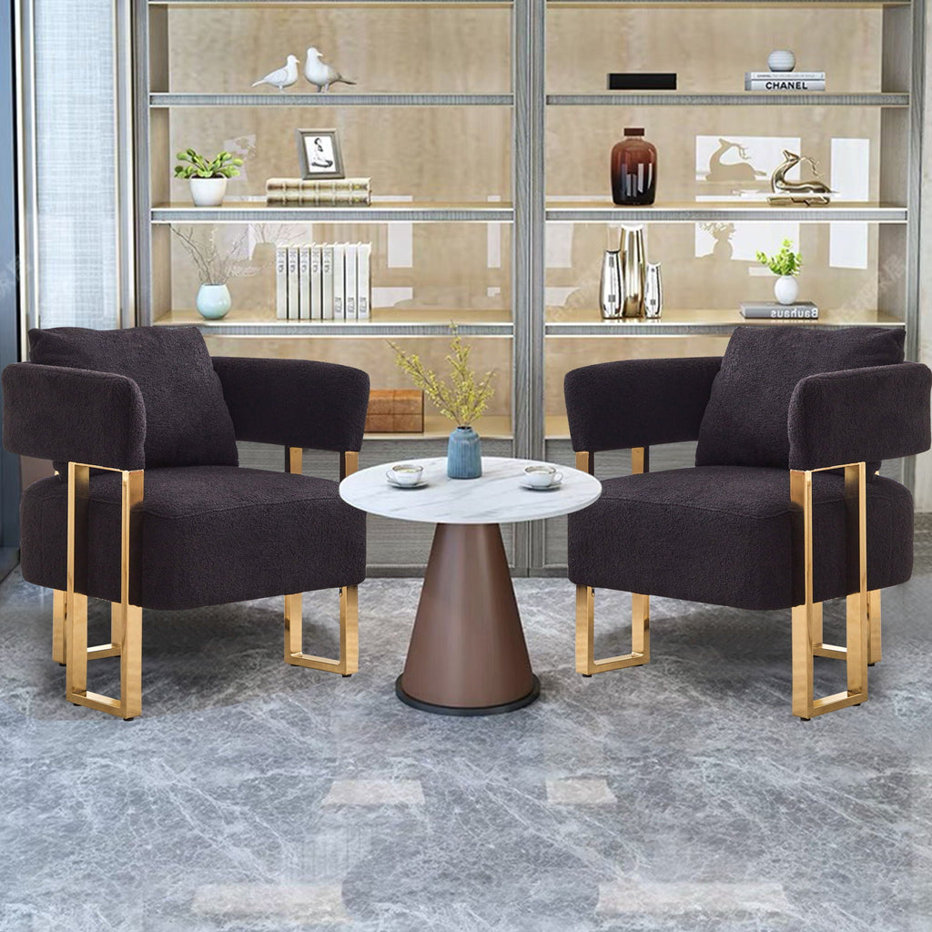 Modern Decorative Chair Teddy Fleece Upholstered And Metal Foot