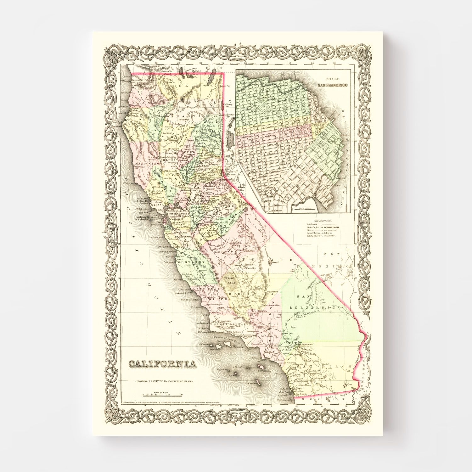 Vintage Map of California 1855