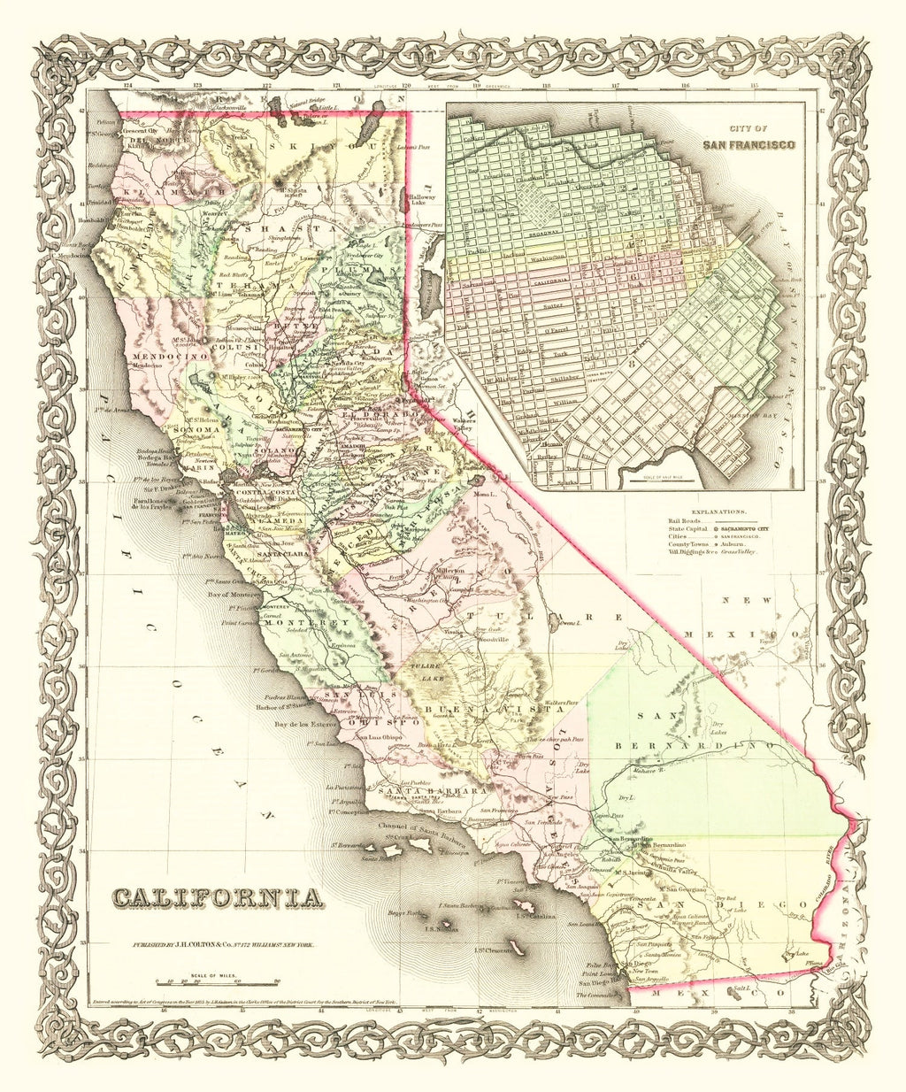 Vintage Map of California 1855