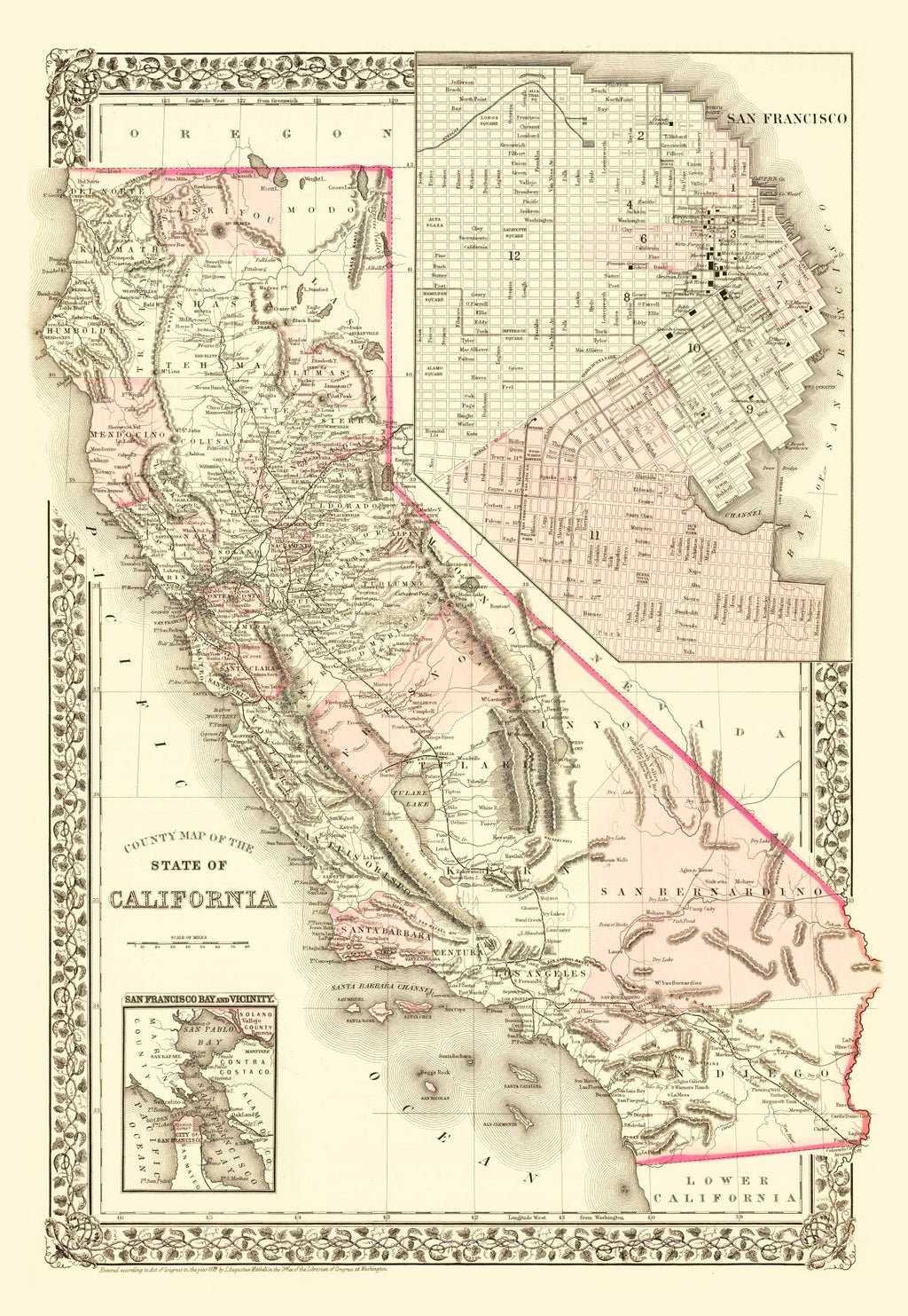 Vintage Map of California 1880