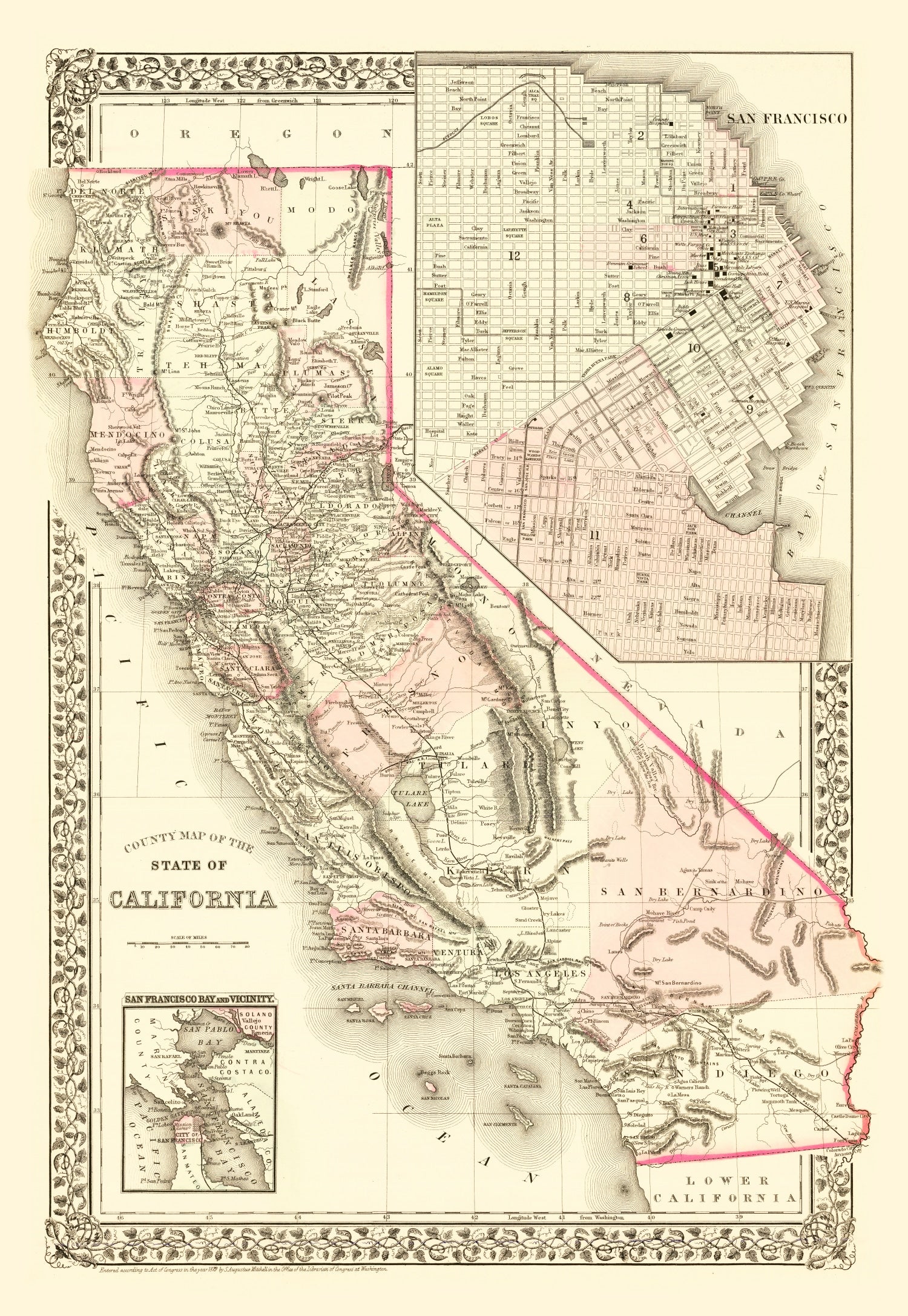 Vintage Map of California 1880