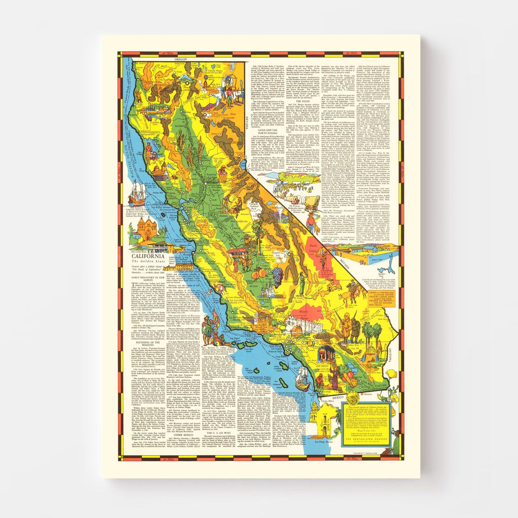 Vintage Pictorial Map of California 1938