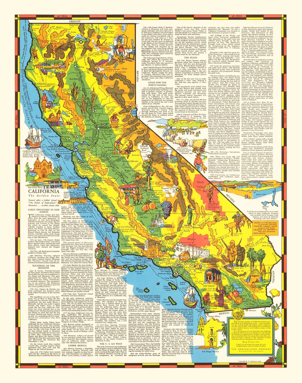 Vintage Pictorial Map of California 1938