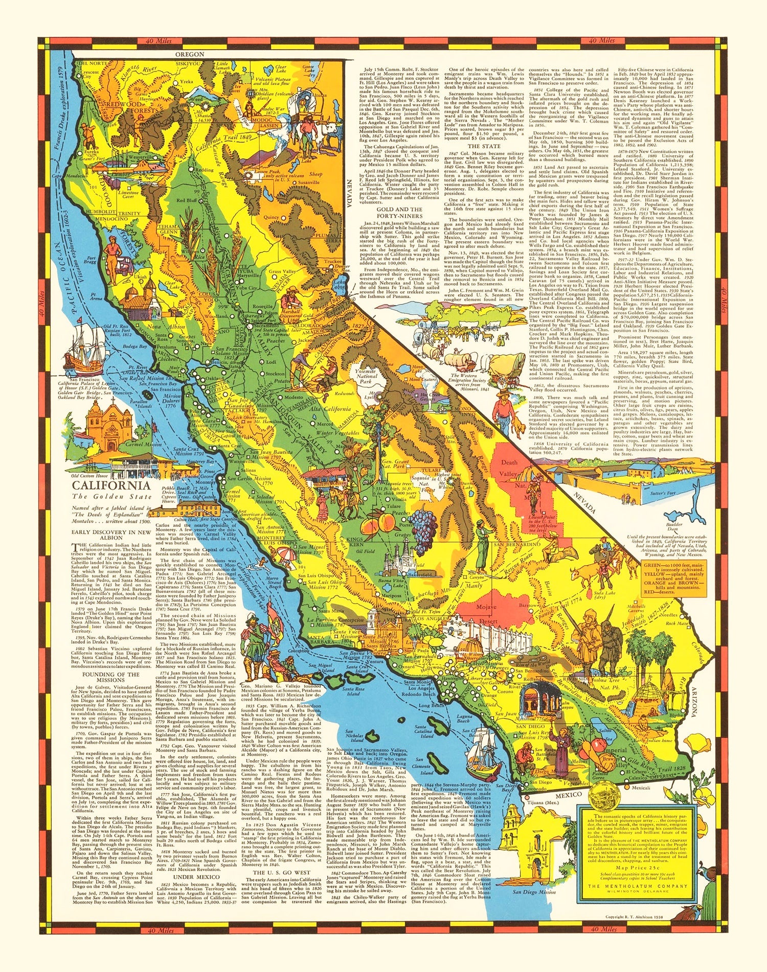 Vintage Pictorial Map of California 1938