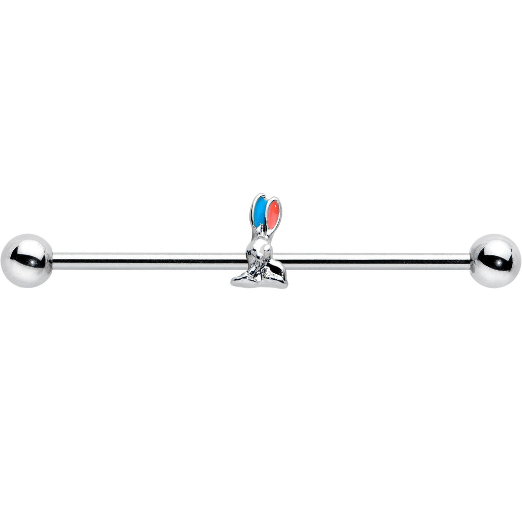 14G Easter Bunny Red Blue Ears Industrial Barbell 38mm