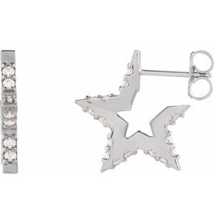 14K White Gold 3/8 CTW Natural Diamond Star Hoop Earrings