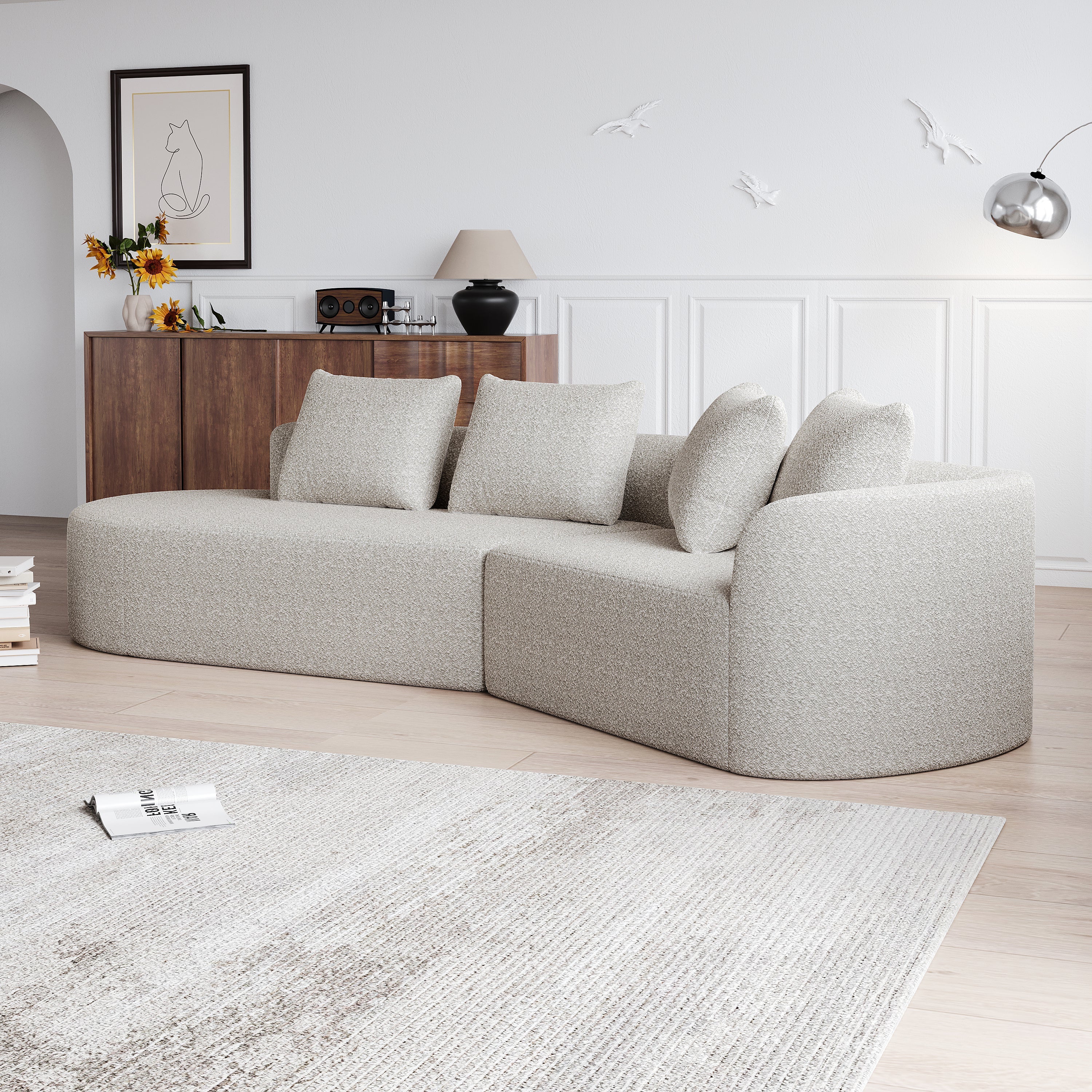Modern Upholstered Oversized Sectional Sofa, 112-Inch Chenille 4-Seater Extra Deep & Wide Seat Curved Cloud Couch with 4 Throw Pillows, Free Combination Sofa Couch for Living Room,Bedroom