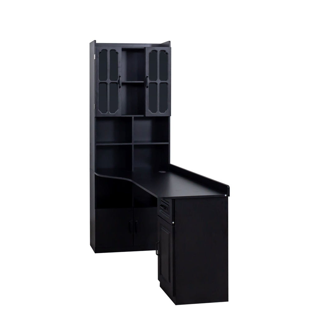L-Shaped Corner Computer Desk  for Home Office or Study desk, Study Modern Style Table with Drawers, Bookshelf & Hutch, 2-in-1 L-Shaped Design, Large Working Space,black
